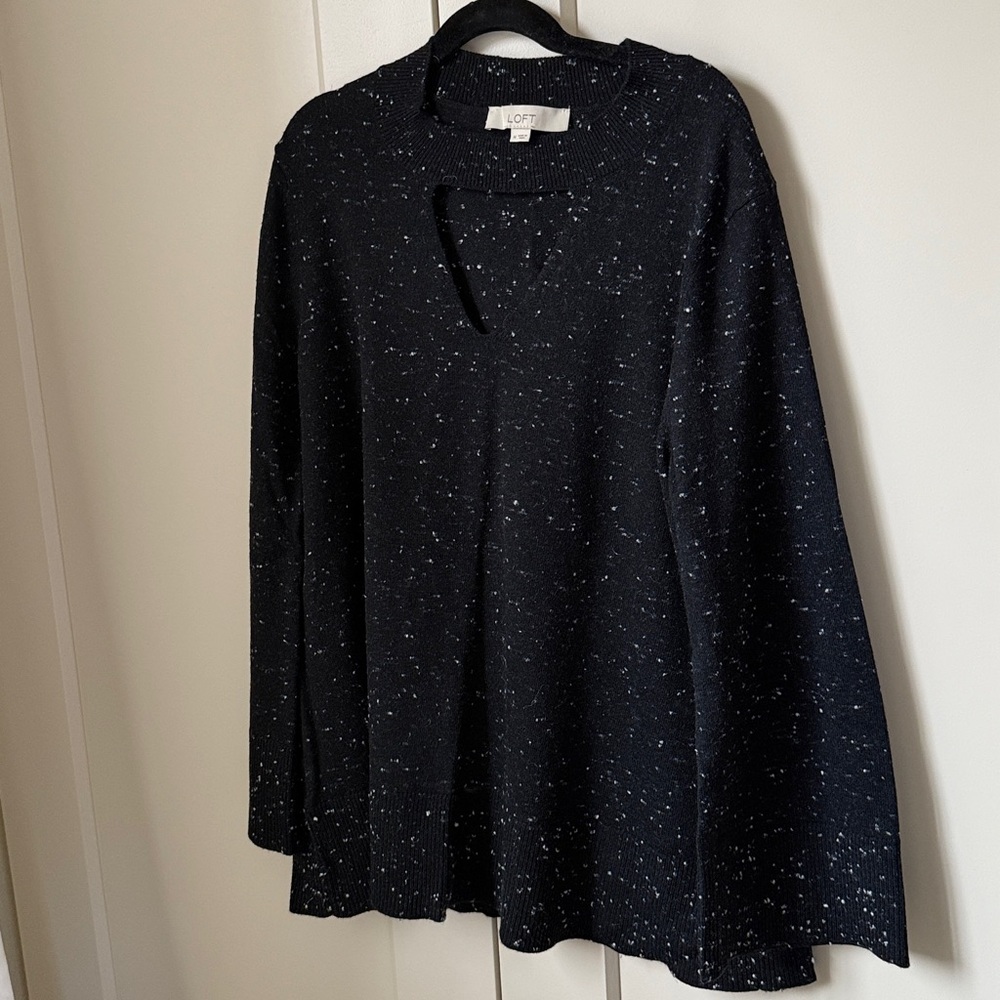 LOFT Midnight Speckle Knit Keyhole Cutout Swing Sweater